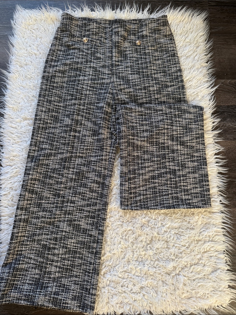 H&M Black & White TexturedWide Leg Pants
